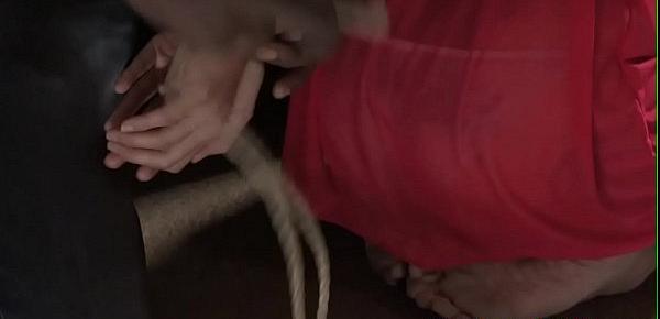  Asian sub tied up by black male dom in duo